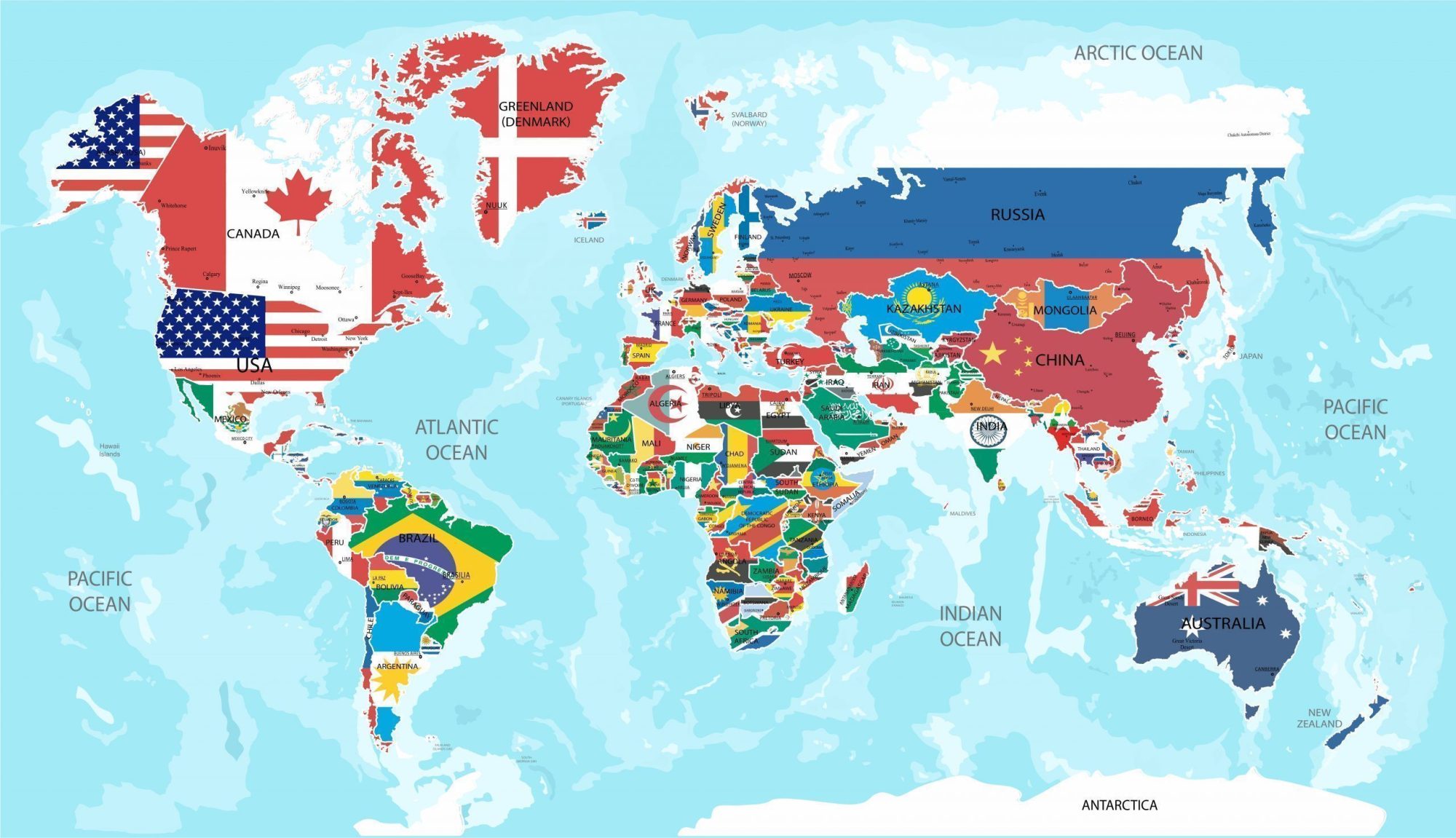 Mapamundi con nombres de los países