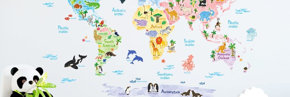 papel pintado mapamundi animales