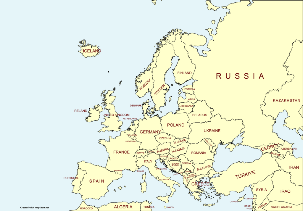 mapa político de Europa con nombres